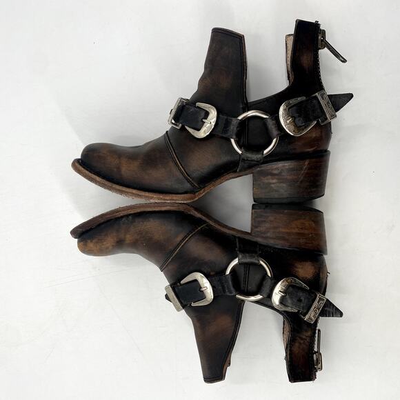 Freebird Truce brown Leather Buckle Distressed Booties - Picture 8 of 10